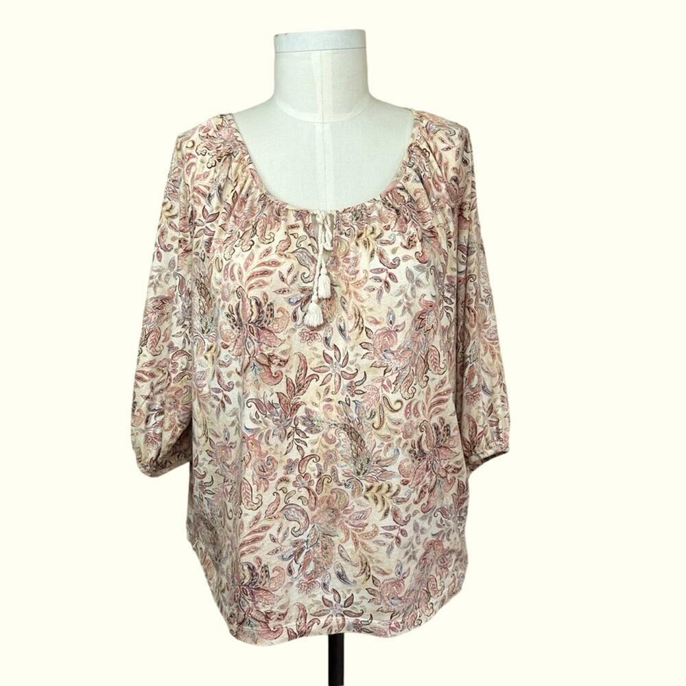 LRL Lauren Jeans Co Earthtones Boho Floral Peasant Top Women’s Sz XL